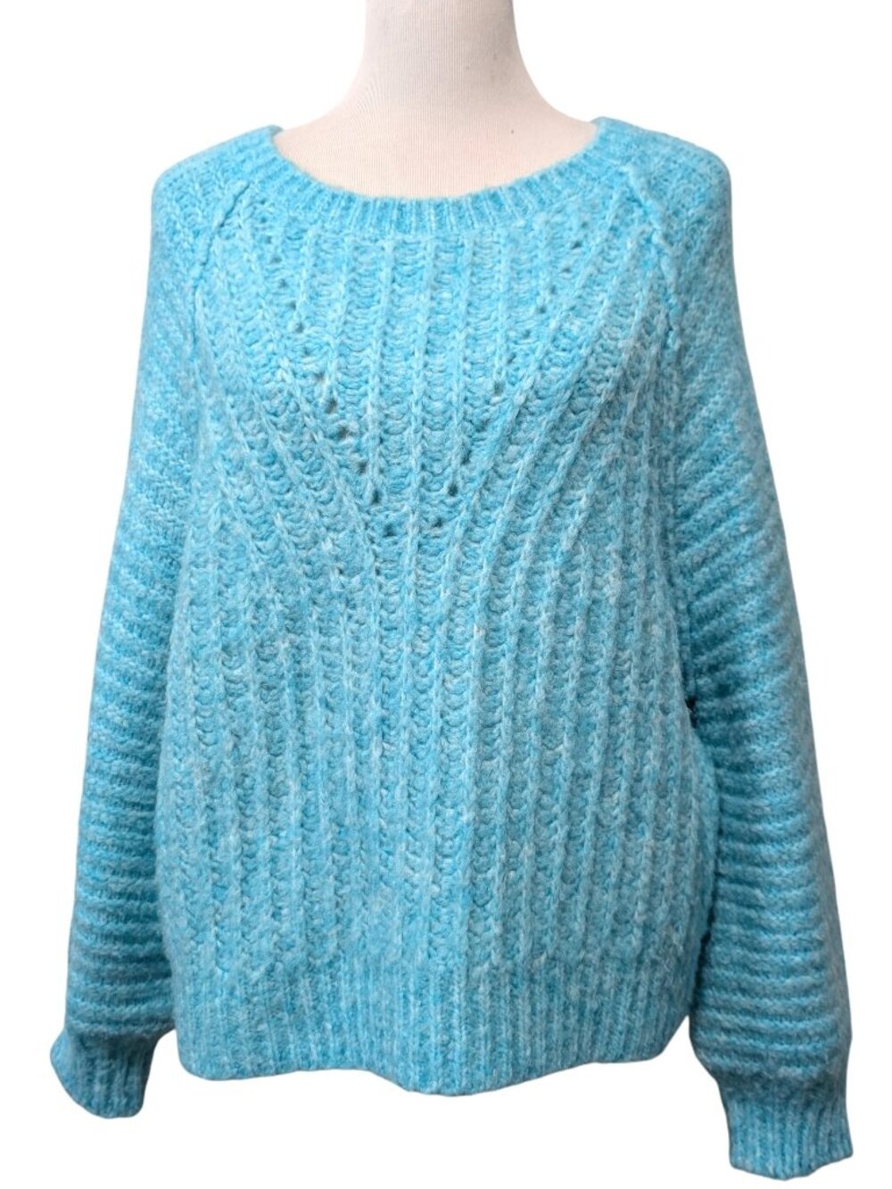 Free People Womens Size S Carter Turquoise Chunky Knit Boxy Pullover Sweater